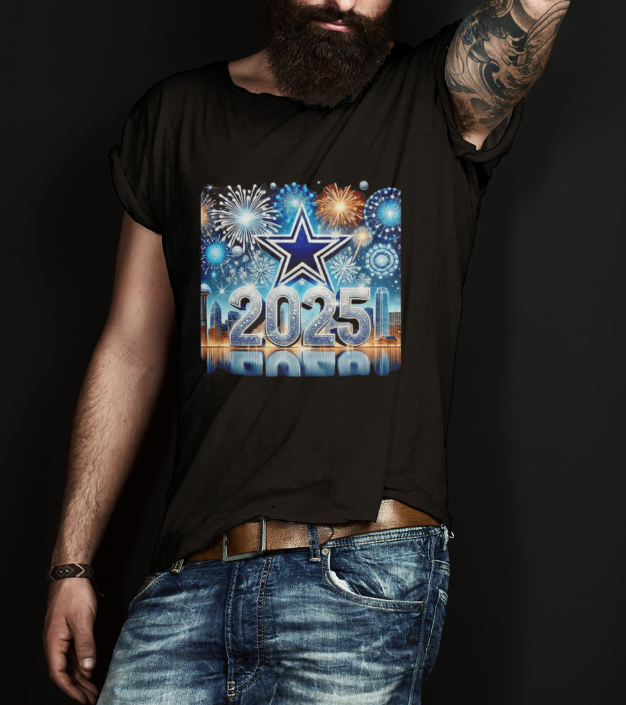 Dallas Cowboys 2025 New Year Firework Celebration Skyline T-Shirt
