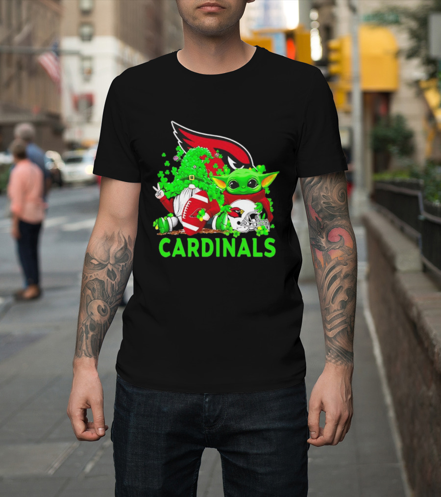 Arizona Cardinals Baby Yoda Gnome St Patrick's Day T-Shirt