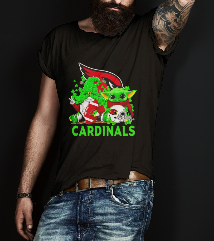 Arizona Cardinals Baby Yoda Gnome St Patrick's Day T-Shirt