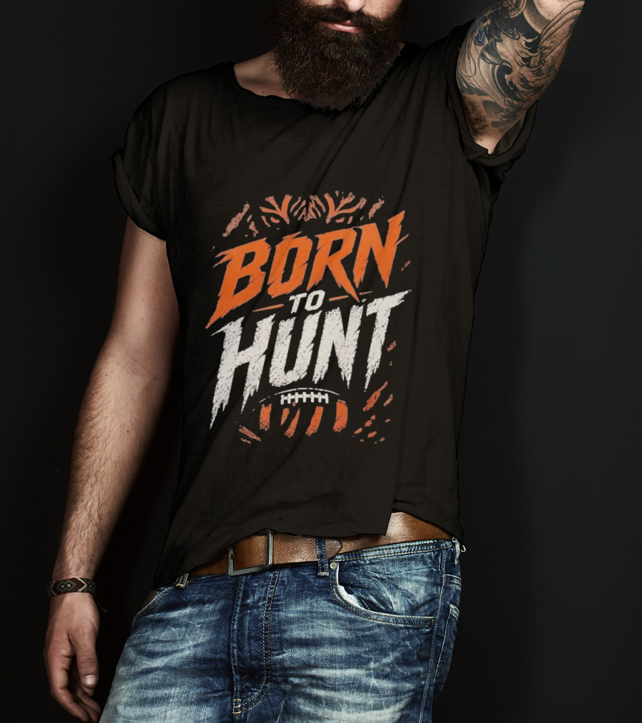 Born To Hunt Tiger Football Ball Print T-Shirt