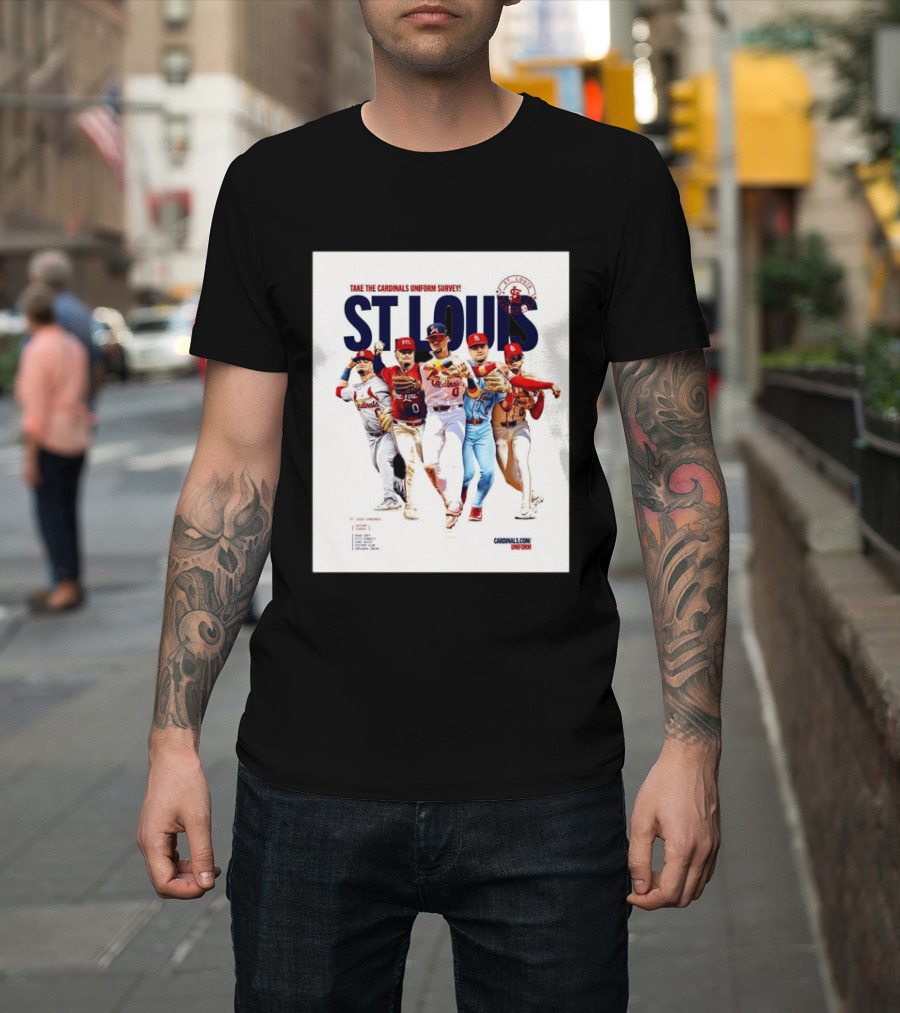 Take The Cardinals Uniform Survey St Louis Historic Baseball Players T-Shirt