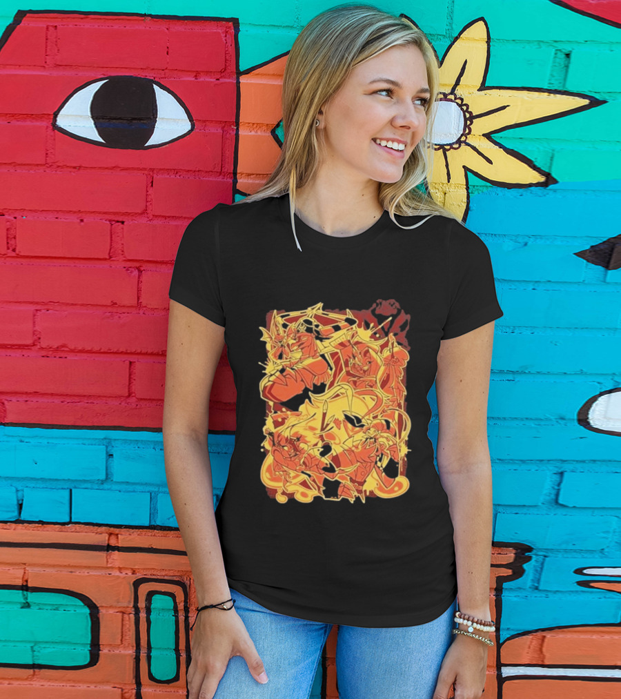 Helluva Boss Satan Characters In Fiery Yellow And Red T-Shirt