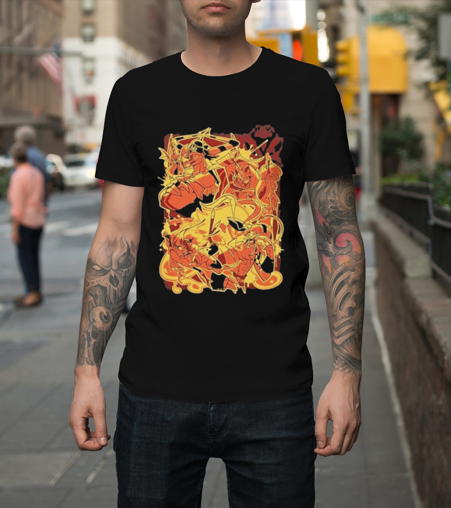 Helluva Boss Satan Characters In Fiery Yellow And Red T-Shirt