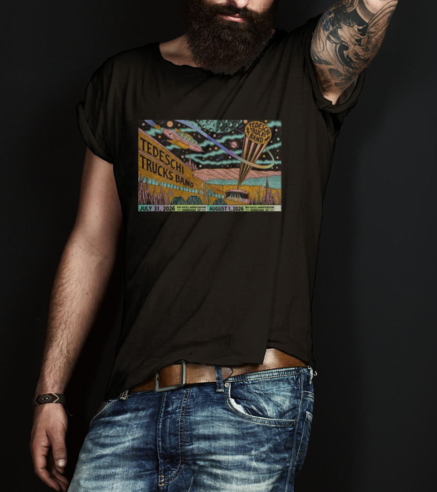 Tedeschi Trucks Band Concert July 31 August 1 2026 Red Rocks Amphitheatre Morrison CO Retro Sci Fi Space T-Shirt