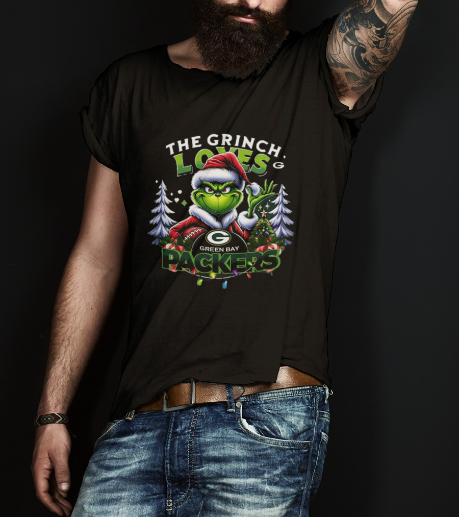 The Grinch Loves Green Bay Packers Christmas Tree Football T-Shirt