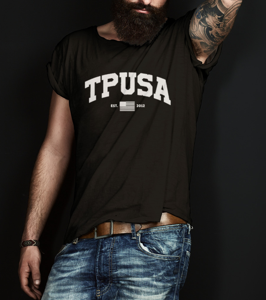 TPUSA Established 2012 Collegiate Style With Flag T-Shirt