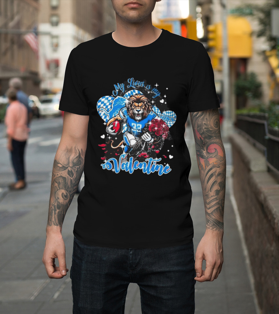 Valentine My Detroit Lions Football Love Roses Player T-Shirt