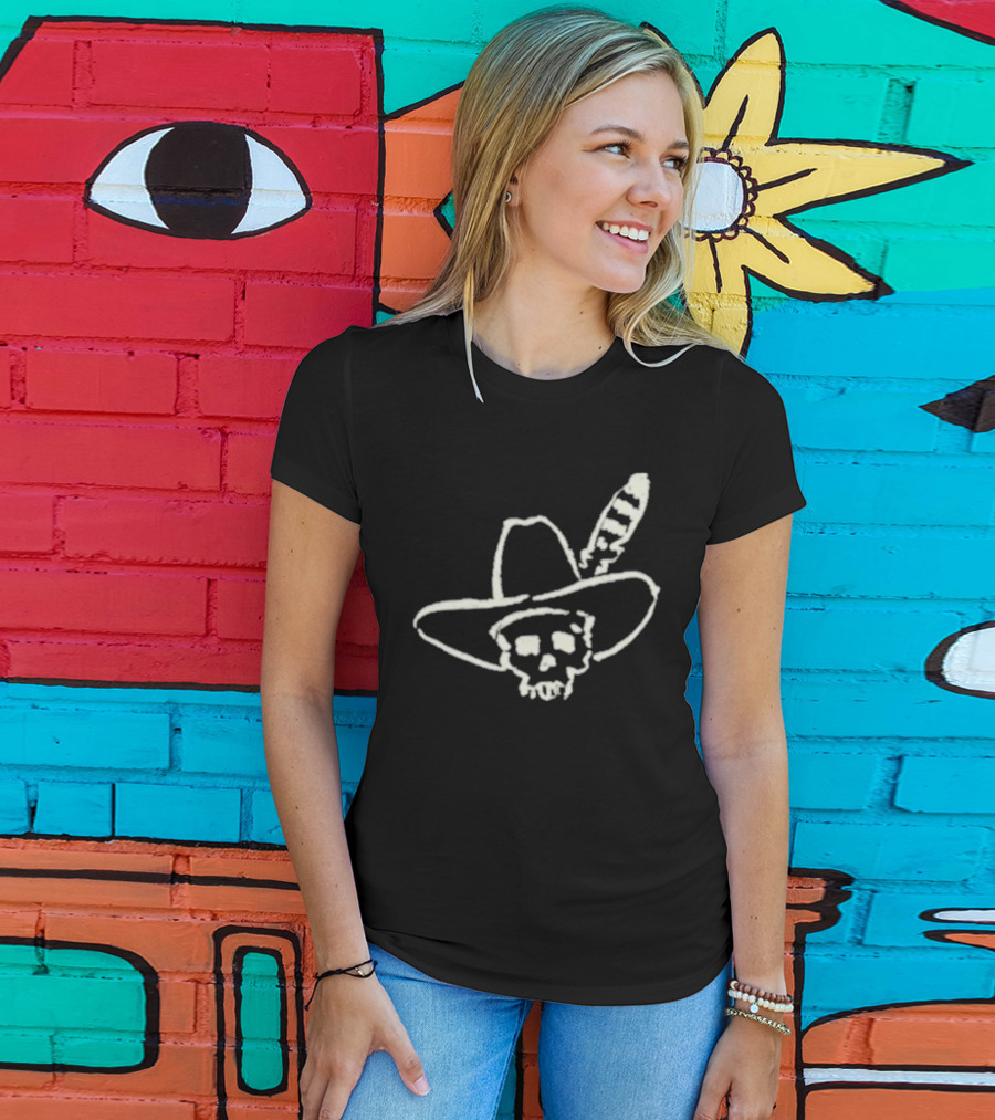 Ryan Bingham Western Skull Hat Feather Drawing T-Shirt