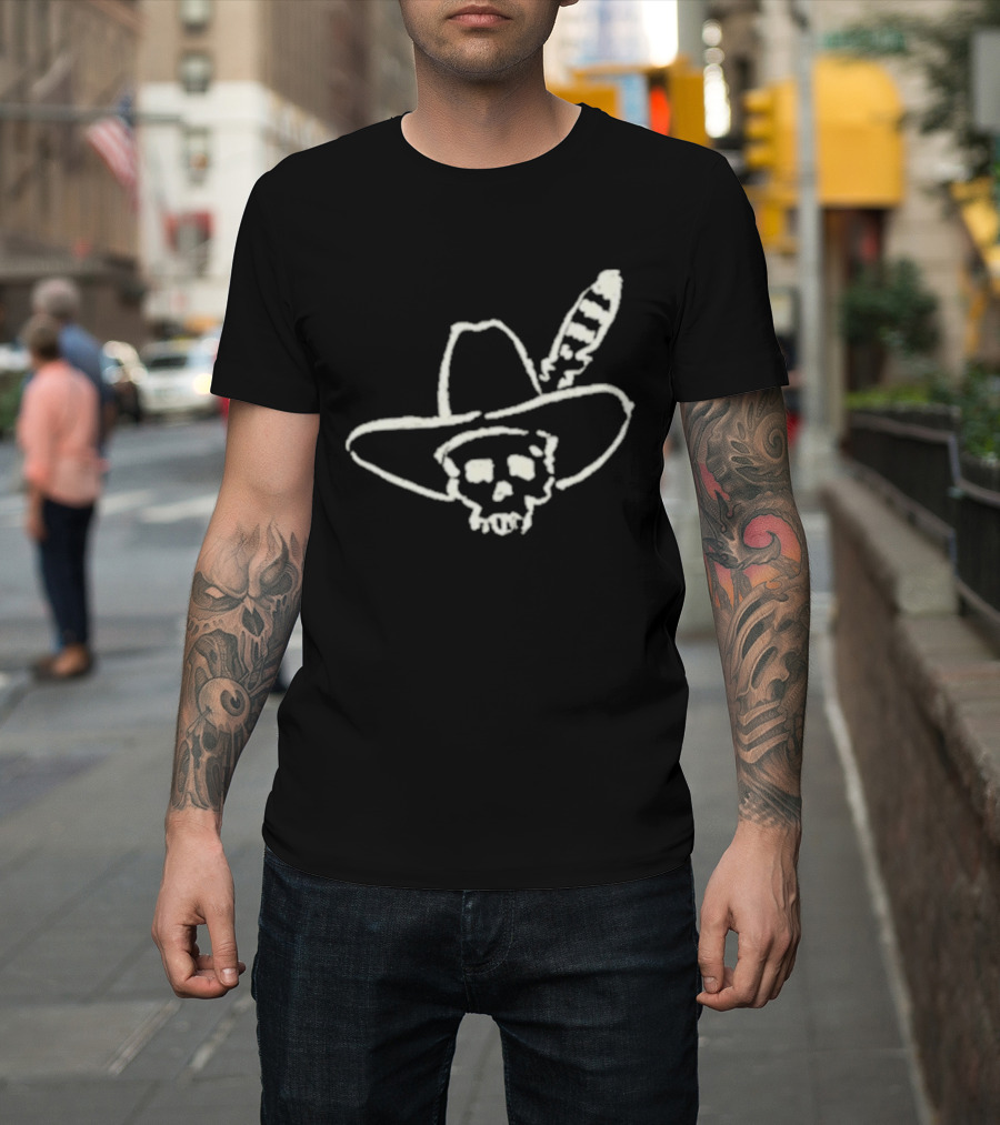 Ryan Bingham Western Skull Hat Feather Drawing T-Shirt