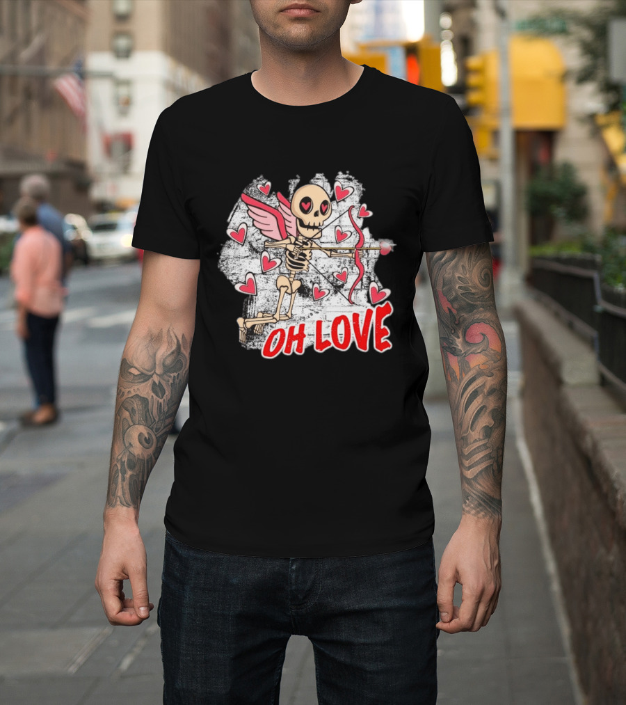 Skeleton Cupid Oh Love Hearts Valentine T-Shirt
