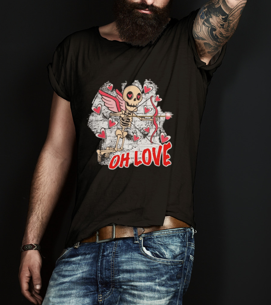 Skeleton Cupid Oh Love Hearts Valentine T-Shirt