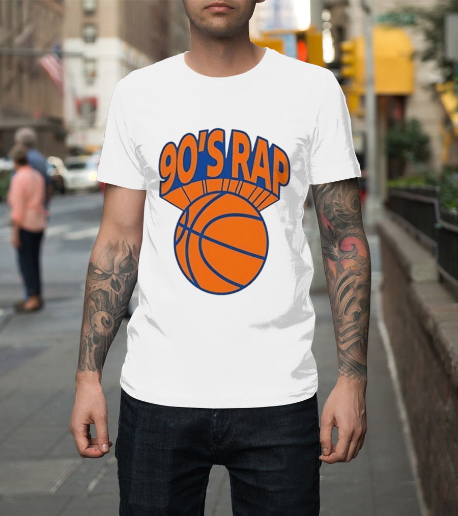 90's Rap Basketball Bold Orange Blue T-Shirt