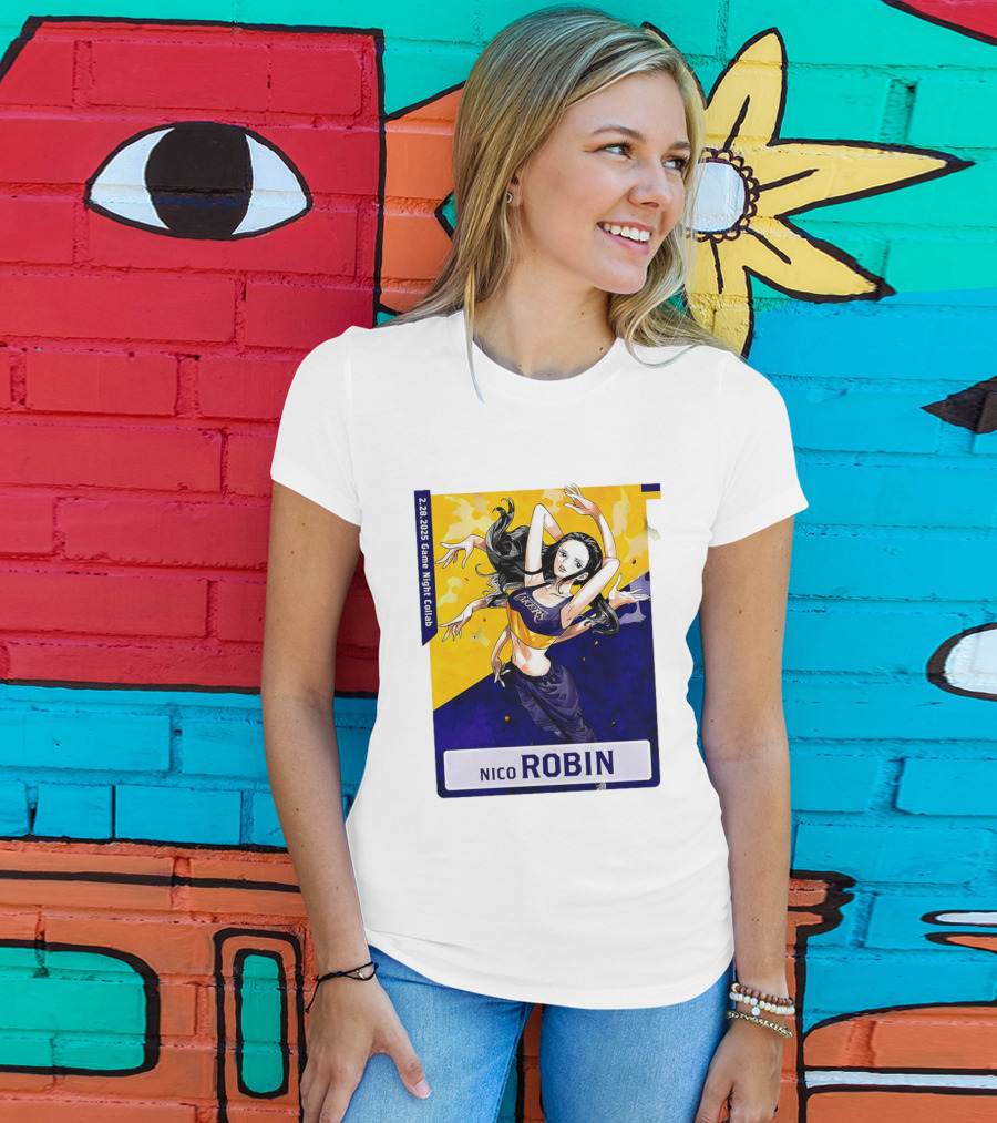 2025 Game Night Collab One Piece X Los Angeles Lakers Nico Robin T-Shirt