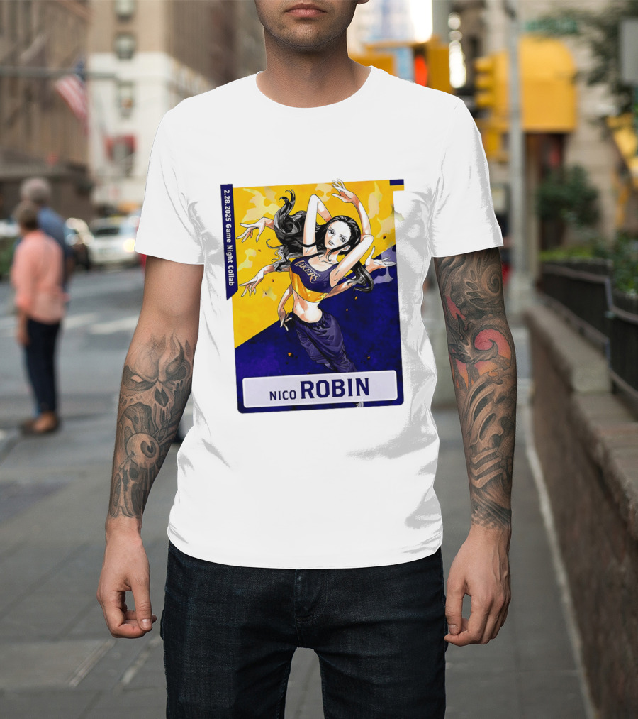 2025 Game Night Collab One Piece X Los Angeles Lakers Nico Robin T-Shirt