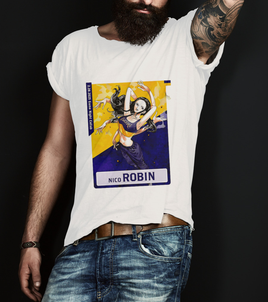2025 Game Night Collab One Piece X Los Angeles Lakers Nico Robin T-Shirt