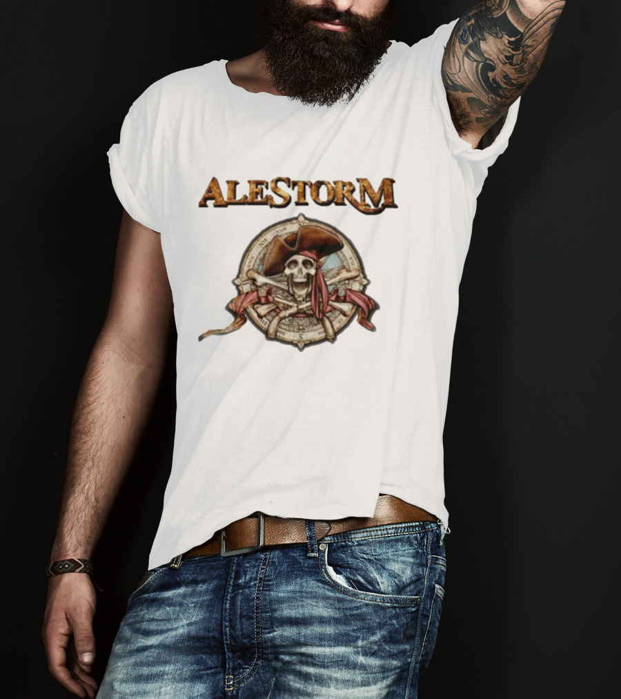 ALESTORM Pirate Skeleton Nautical Compass Skulls Crossbones T-Shirt