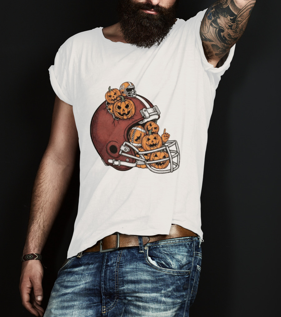 Cleveland Browns Halloween Pumpkin Football Helmet T-Shirt