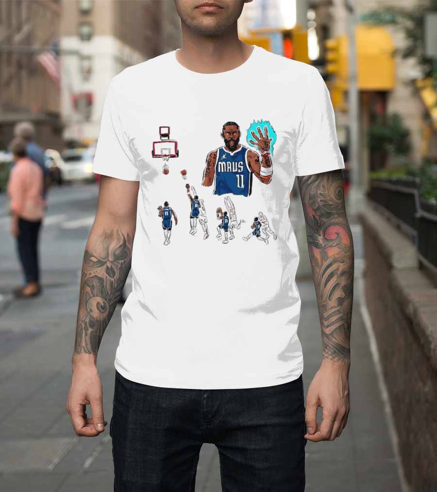 Dallas Mavericks Kyrie Irving Left Hand Hook Shot Game Winner Basketball Play Sequence T-Shirt