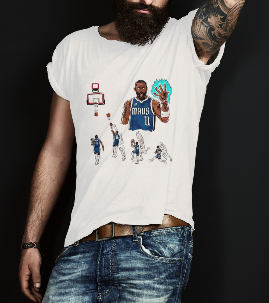 Dallas Mavericks Kyrie Irving Left Hand Hook Shot Game Winner Basketball Play Sequence T-Shirt