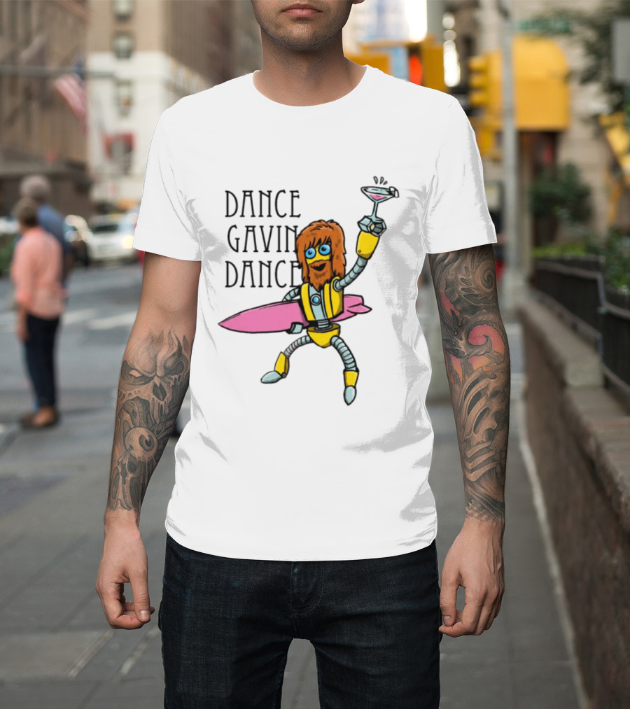 Dance Gavin Dance Surfing Robot With Pink Surfboard And Cocktail T-Shirt