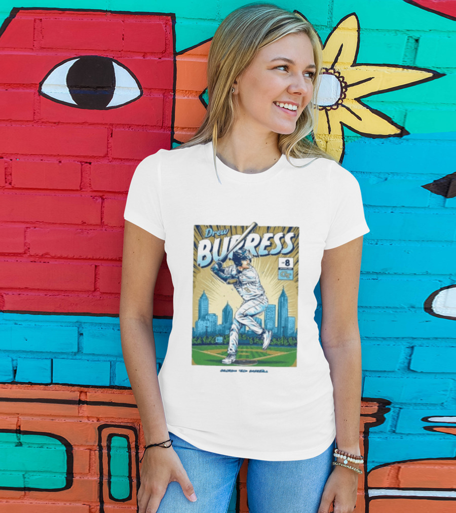 Drew Burress #8 Georgia Tech Baseball Comic Style Retro Cityscape T-Shirt