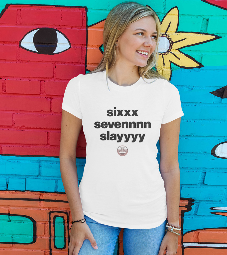 Sixxx Sevennnn Slayyyy Red Smiley Face T-Shirt