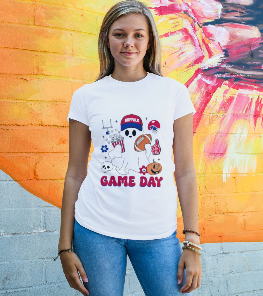 Buffalo Game Day Ghost Halloween Football Fun T-Shirt