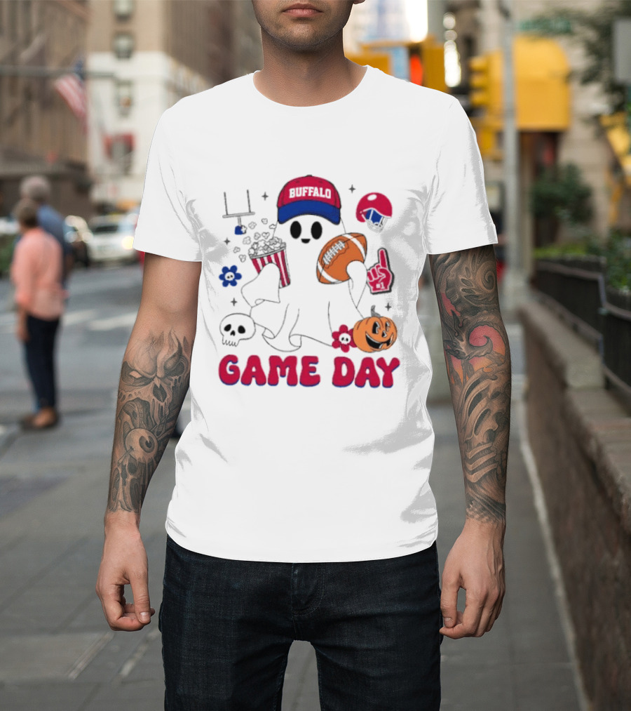 Buffalo Game Day Ghost Halloween Football Fun T-Shirt