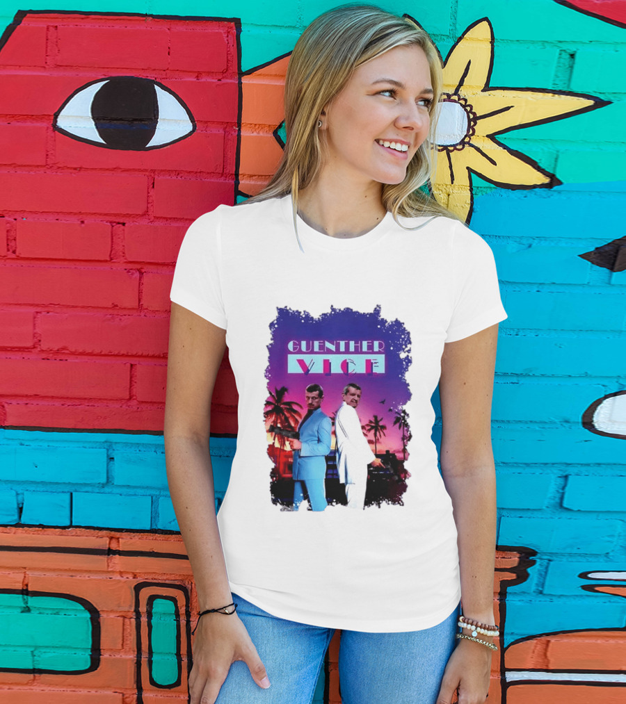 Guenther Vice 80s Retro Miami Style Palm Trees Sunset T-Shirt