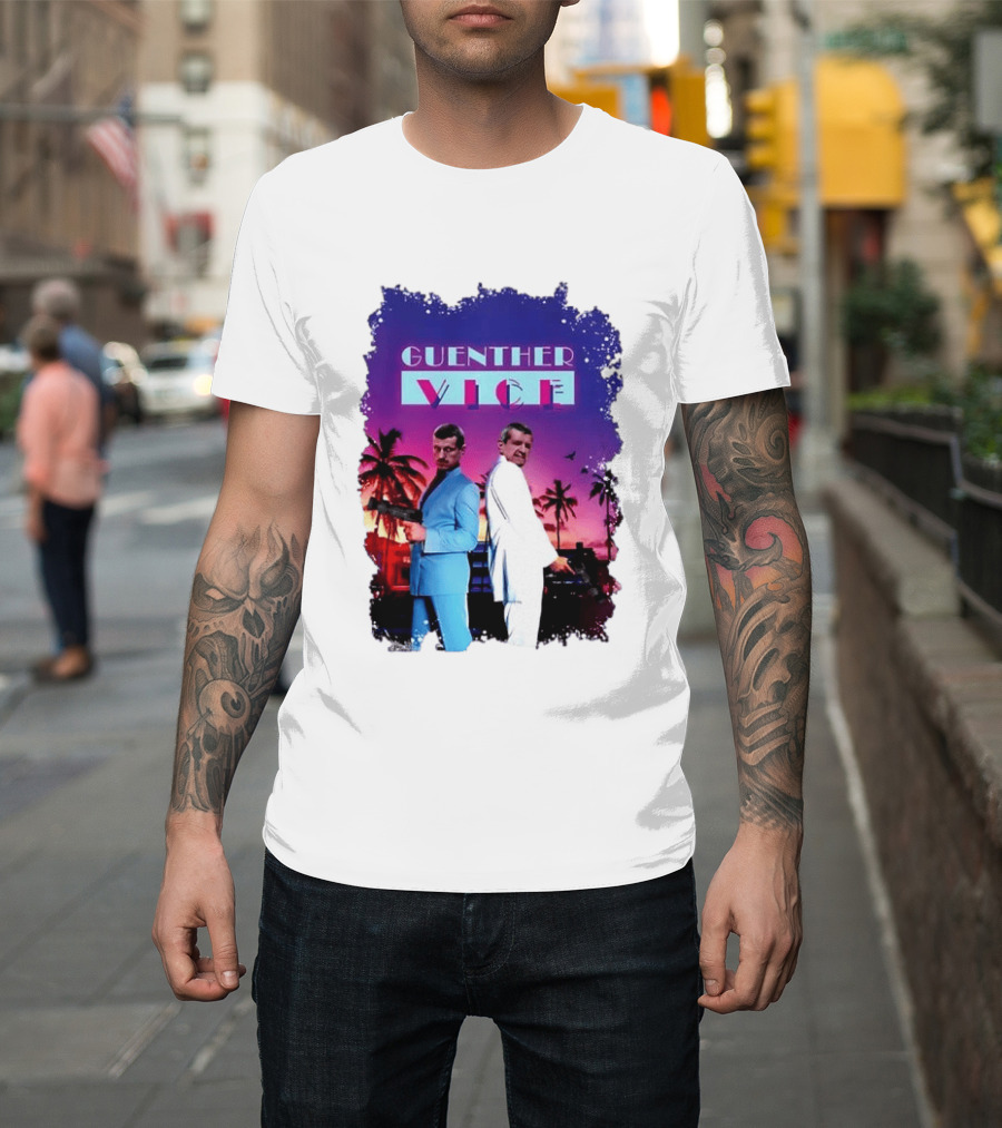 Guenther Vice 80s Retro Miami Style Palm Trees Sunset T-Shirt