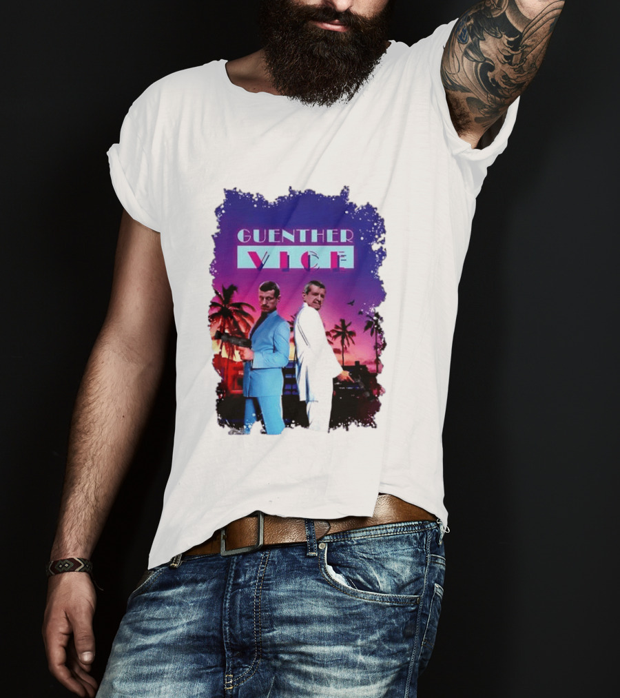 Guenther Vice 80s Retro Miami Style Palm Trees Sunset T-Shirt
