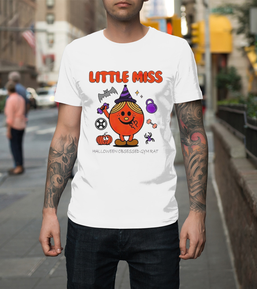 Little Miss Halloween Obsessed Gym Rat Witch With Pumpkins And Weights T-Shirt