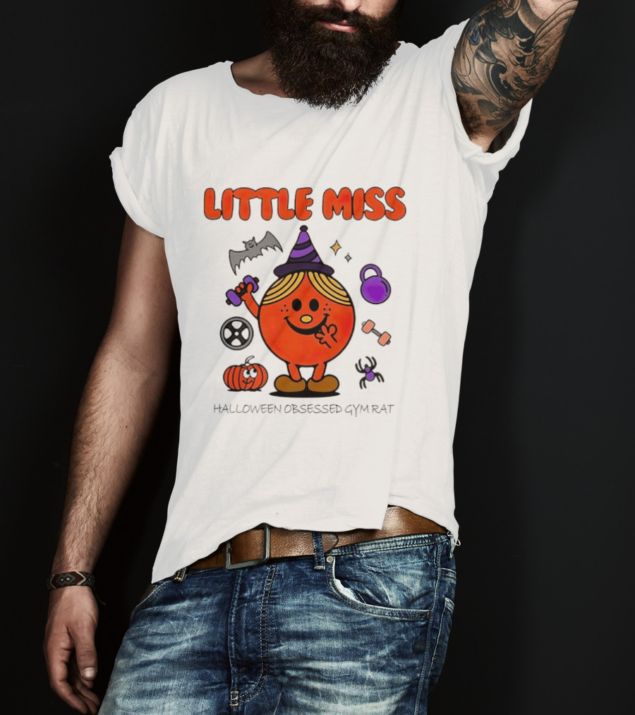Little Miss Halloween Obsessed Gym Rat Witch With Pumpkins And Weights T-Shirt