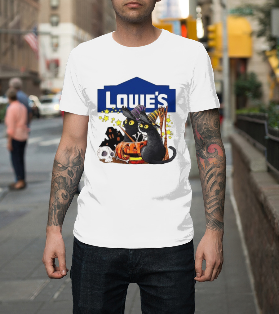 Louie's Witch Cats Halloween Pumpkins Skulls Stars T-Shirt