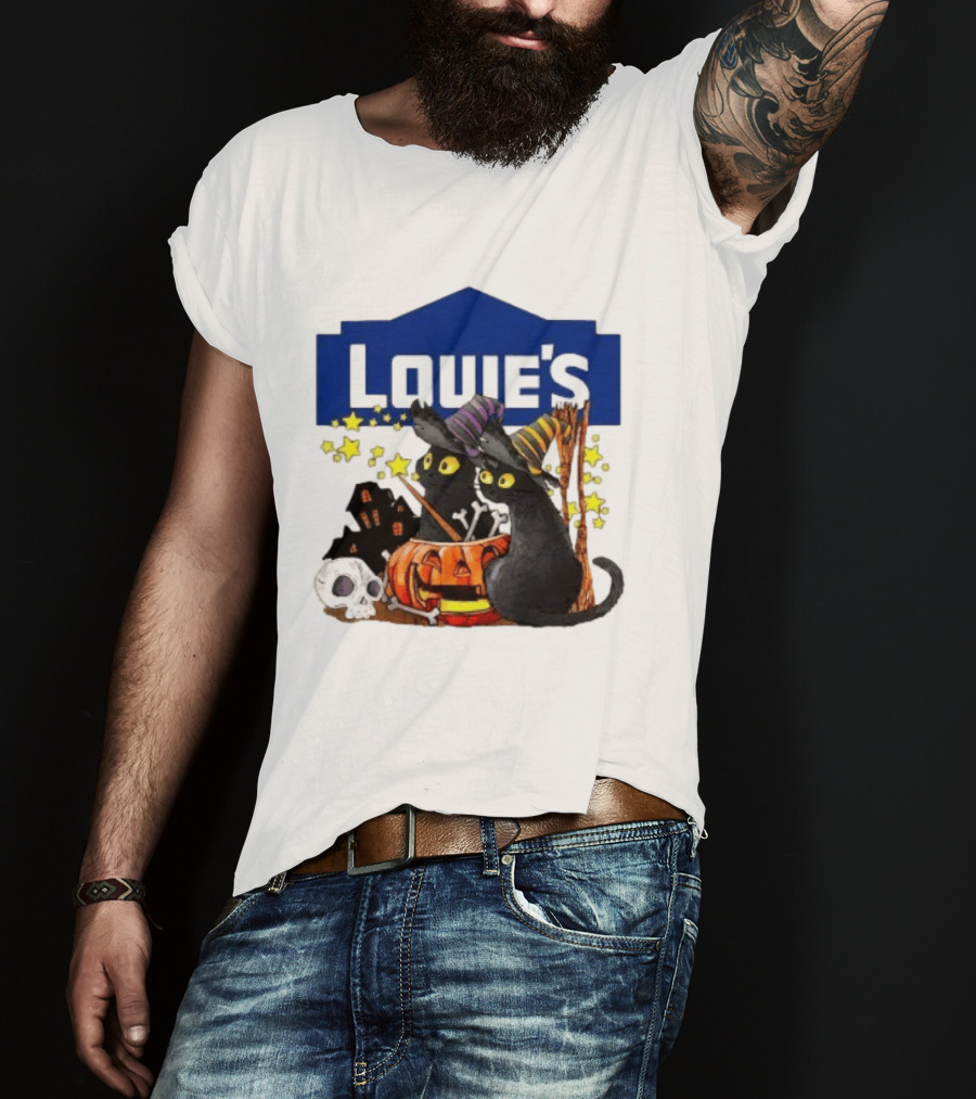 Louie's Witch Cats Halloween Pumpkins Skulls Stars T-Shirt