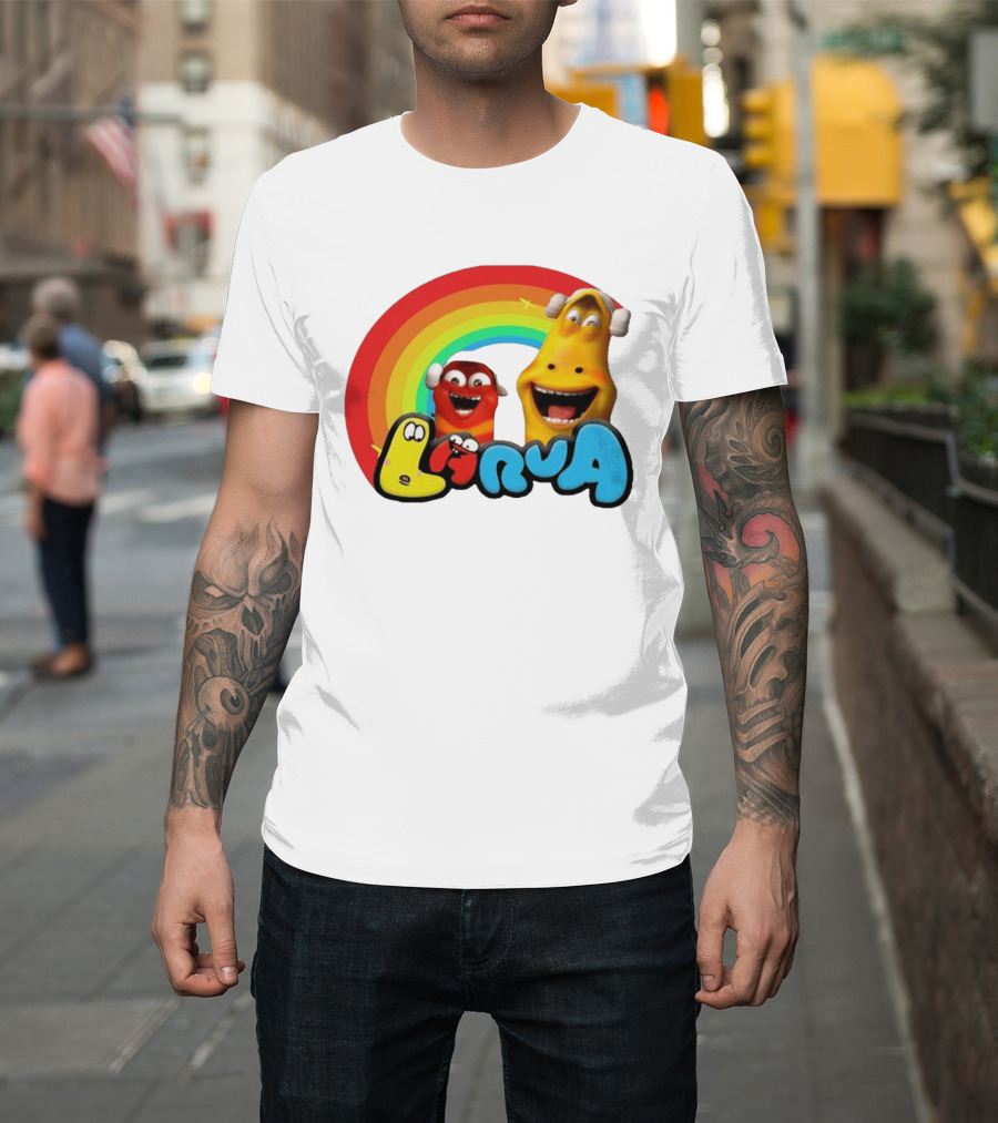 Larva Cartoon Characters With Rainbow T-Shirt