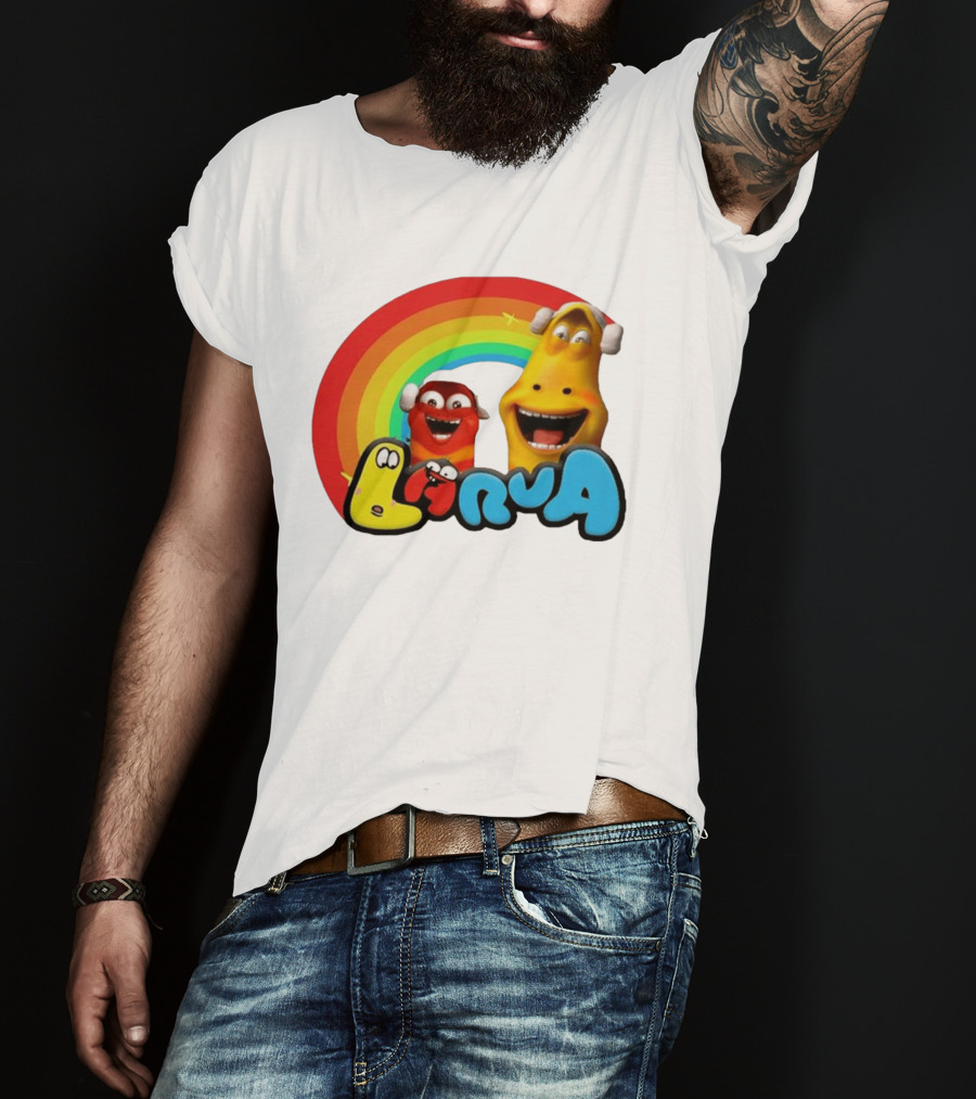 Larva Cartoon Characters With Rainbow T-Shirt