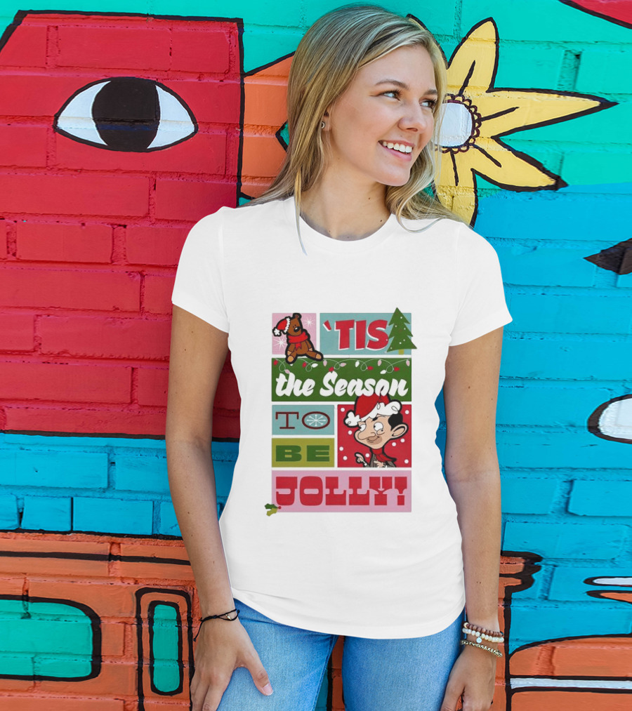 Mr Bean Tis The Season To Be Jolly Christmas Cartoon Santa Hat Fun T-Shirt