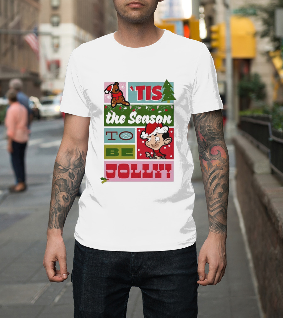 Mr Bean Tis The Season To Be Jolly Christmas Cartoon Santa Hat Fun T-Shirt