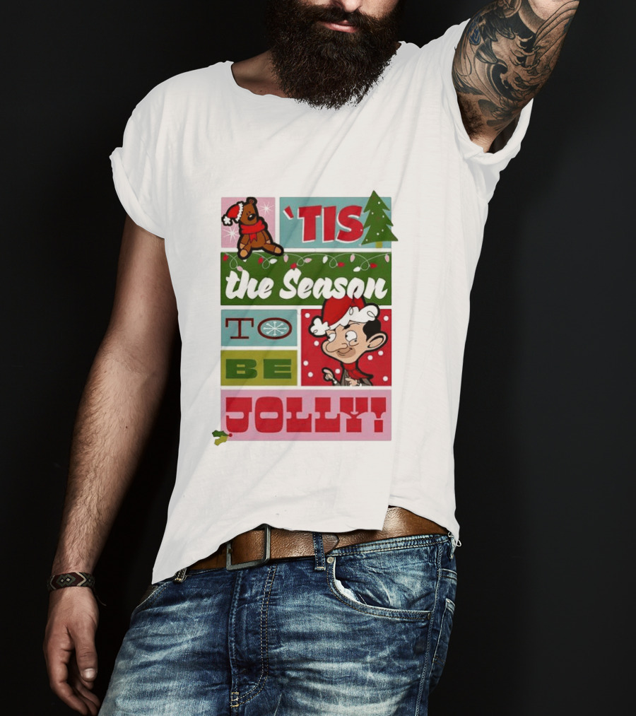 Mr Bean Tis The Season To Be Jolly Christmas Cartoon Santa Hat Fun T-Shirt