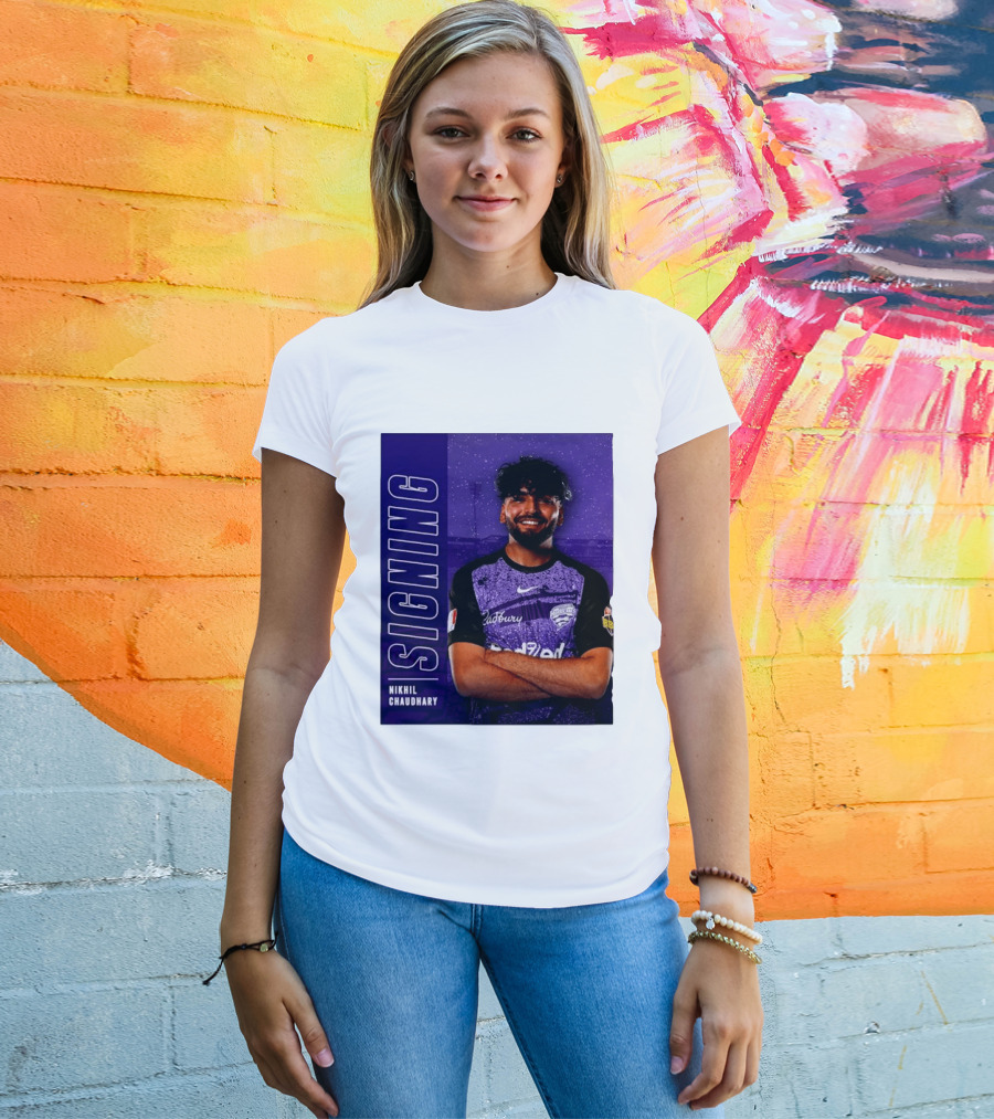 Nikhil Chaudhary Signing Hobart Hurricanes Cadbury BBL T-Shirt