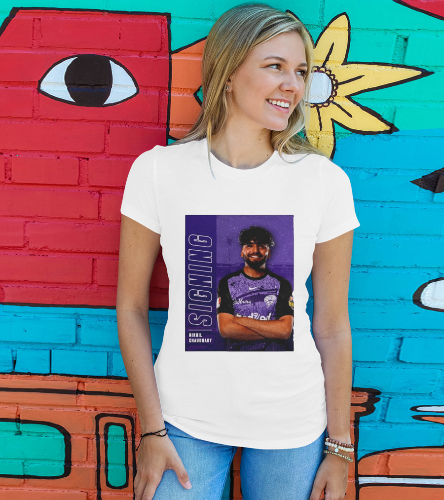Nikhil Chaudhary Signing Hobart Hurricanes Cadbury BBL T-Shirt