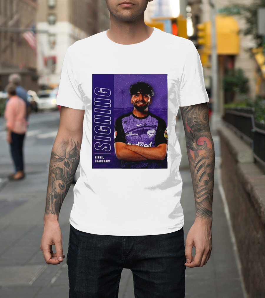 Nikhil Chaudhary Signing Hobart Hurricanes Cadbury BBL T-Shirt