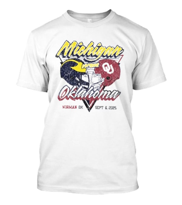 Oklahoma Sooners Vs Michigan Wolverines Football Helmet Norman OK September 6 2025 T-Shirt