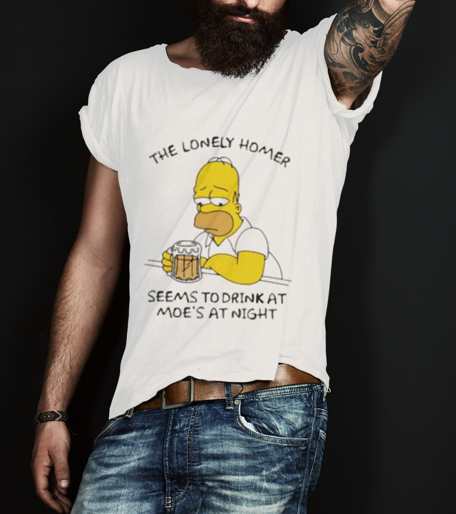 The Lonely Homer Drinking At Moe's Tavern Mood Nighttime Scene T-Shirt