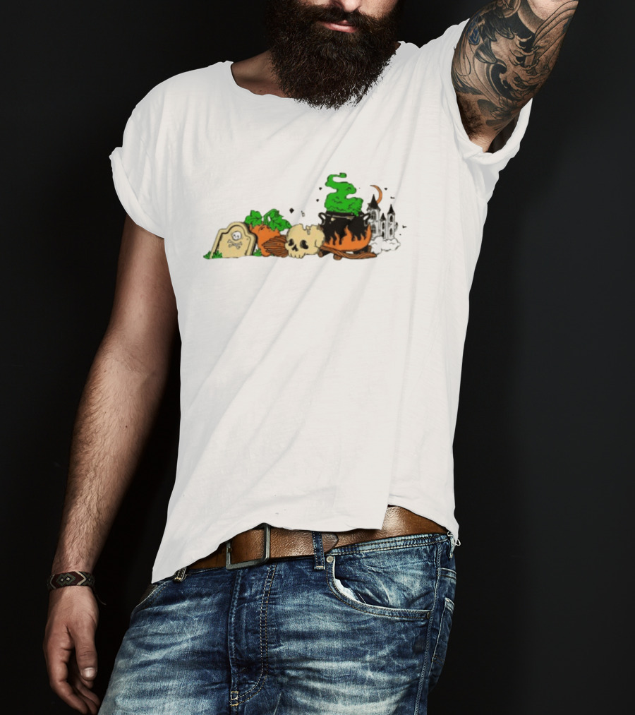 Spooky Kentucky Halloween With Pumpkins And Skull Scene T-Shirt
