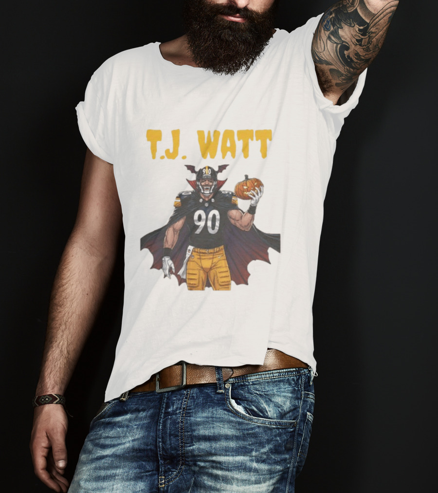 T.J. Watt Pittsburgh Steelers Halloween Dracula 90 Football Pumpkin T-Shirt