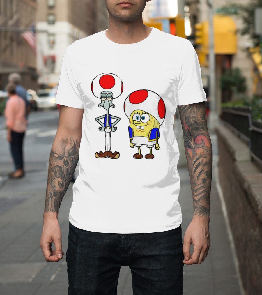 Toad Squidward Spongebob Crossover Super Mario Game Characters T-Shirt