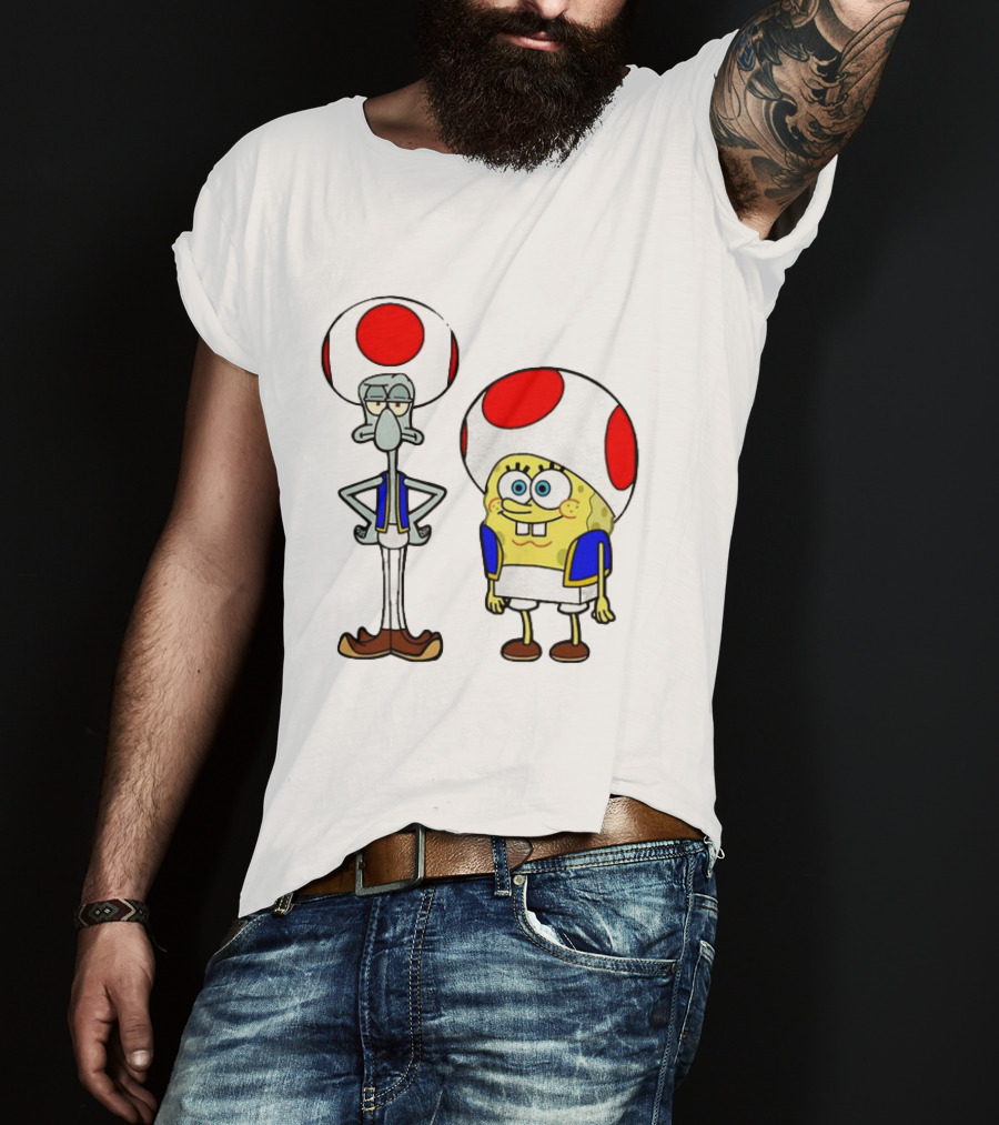 Toad Squidward Spongebob Crossover Super Mario Game Characters T-Shirt