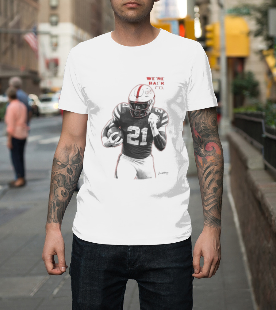 We're Back CO EMoney Backfield Football Player Number 21 Football Helmet Illustrated T-Shirt